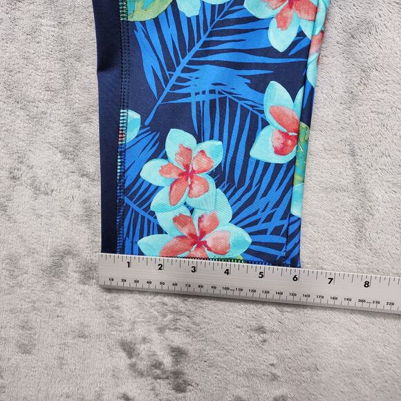 Athletic Works Leggings Womens M Blue Tropical Floral Crop Capri Workout Yoga - Picture 7 of 8